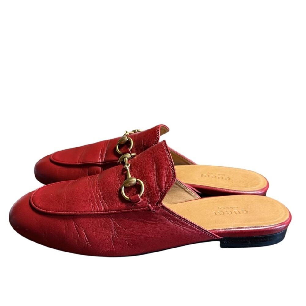 Gucci Princetown Red Leather Horsebit Slip On Iconic Mules Loafers EU 37 US 7 - Picture 6 of 14